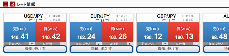 スクリーンショット:トップページ内のレートボタン