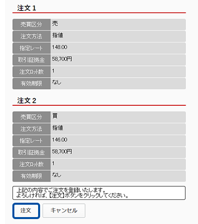 スクリーンショット:注文内容の確認画面