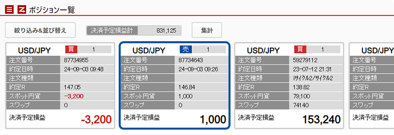 スクリーンショット:ポジション一覧