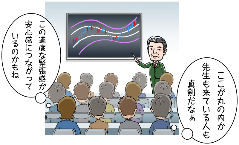ここが丸の内か。先生も来ている人も真剣だなぁ。この適度な緊張感が安心感につながっているのかもね。
