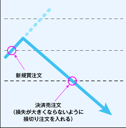 予想が外れた時、損失が大きくならないように損切注文を入れる